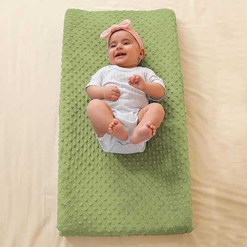 Miniatura 7 de Funda para cambiador de bebé, súper suave, con lunares Minky para bebés, niñas y niños, ultra cómoda, segura para bebés, se ajusta a almohadillas de