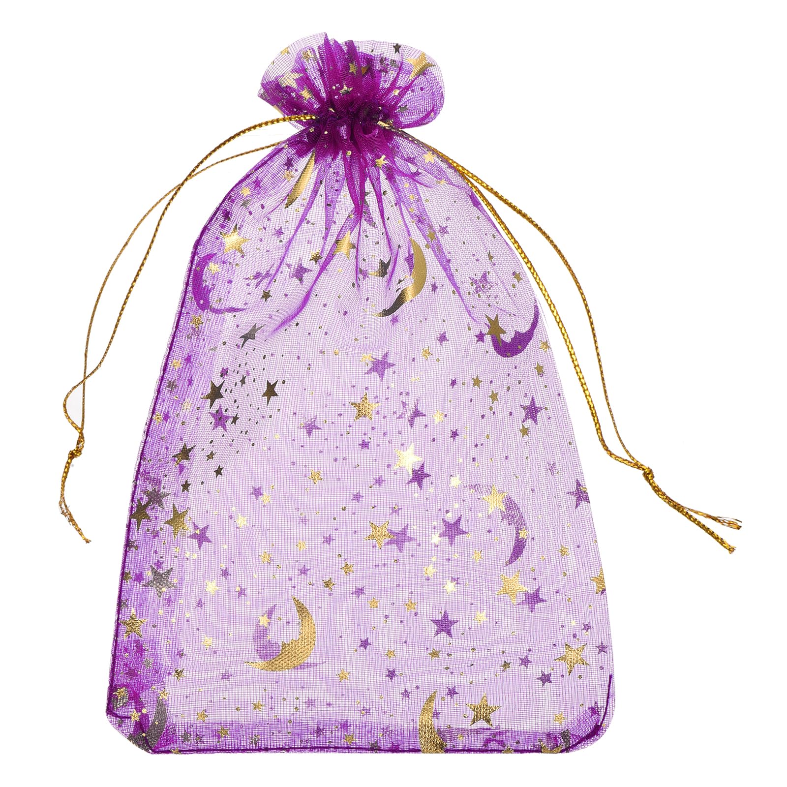 sourcing map Organza Bag 5" x 7", Sheer Moon Star Mesh Bags Drawstring Gift Bags Bulk Party Favor Bag Jewelry Pouches for Wedding Candy Valentines (Rose Red-Gold, Pack of 100) โ image 1