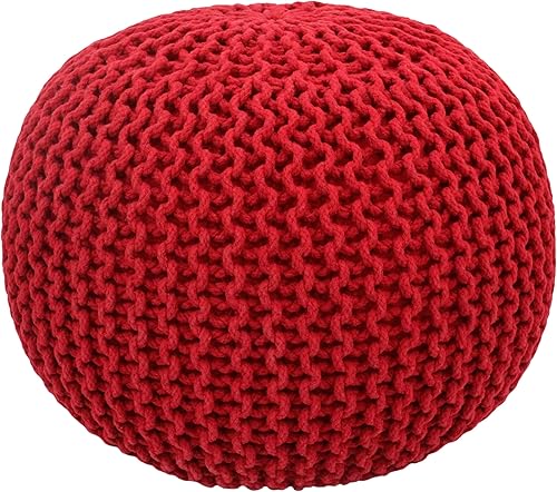 Miniatura 22 de Puf Cotton Craft tejido a mano con estilo de cable Dori Pouf, otomano para el piso, 100 % algodón trenzado, hecho y cosido a mano, un asiento único