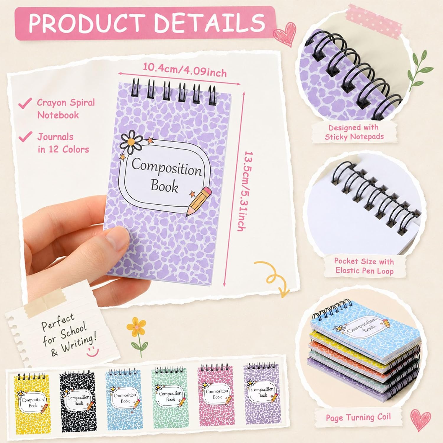 Outus 24 Pieces Mini Pastel Composition Notebook Bulk image 2