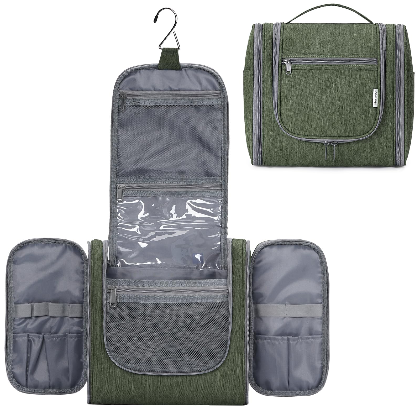 Narwey Hanging Toiletry Bag for Women Travel Makeup Bag Organizer Toiletries Bag Men for Cosmetics Essentials Accessories (Large, Army Green)