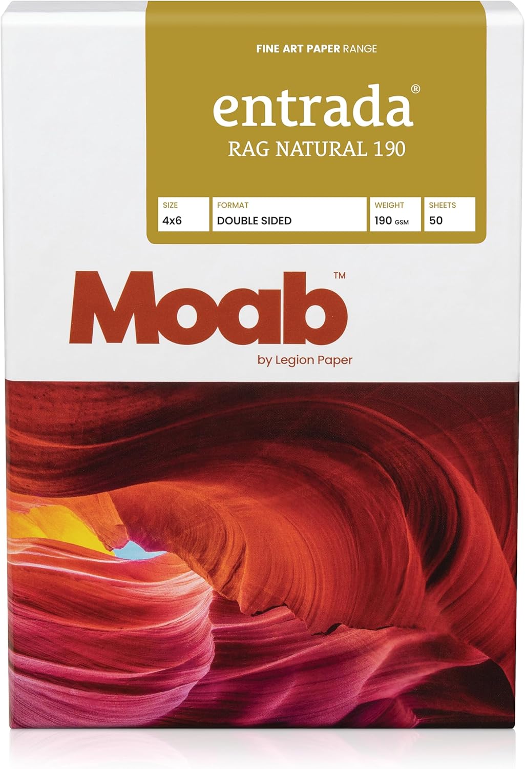 Legion Moab Entrada Digital Rag Paper - 4" x 6", Natural, 190 gsm, Pkg of 50