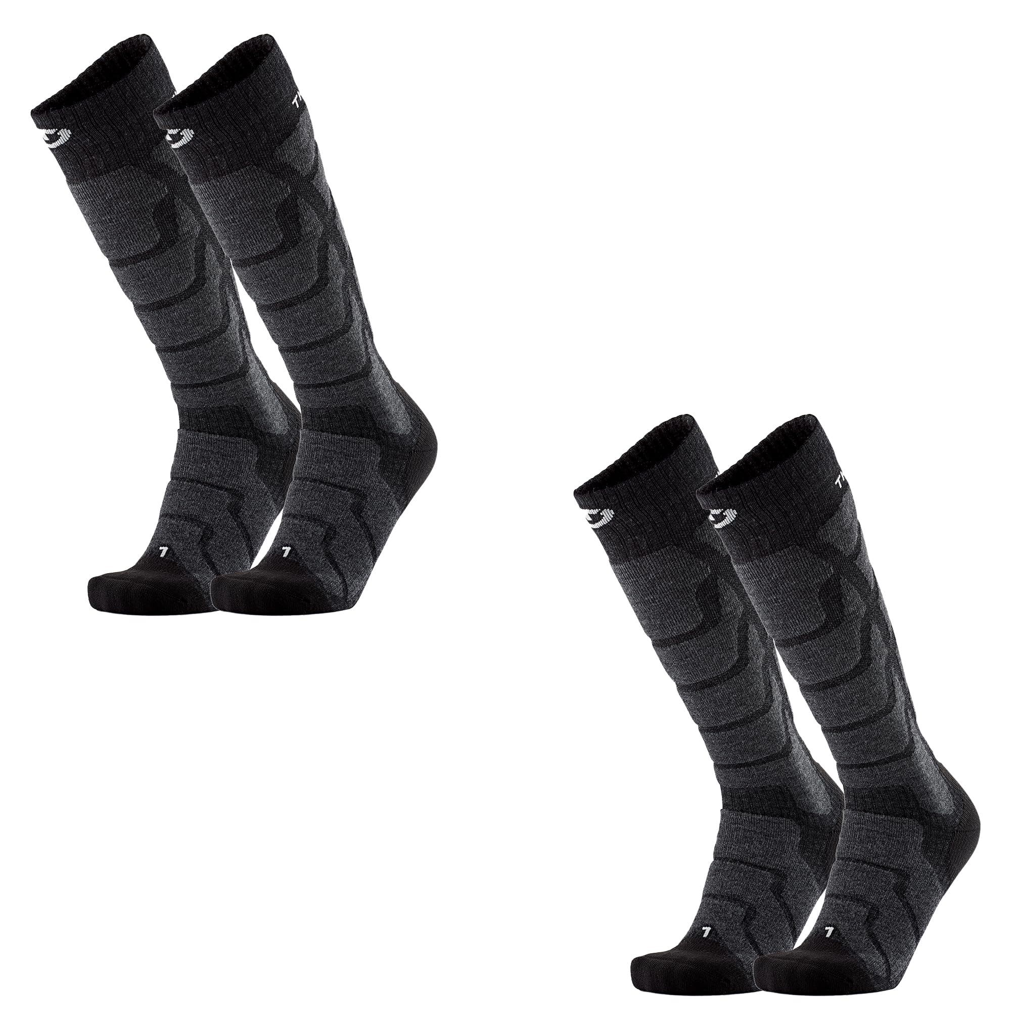 Thermic Calze da sci e snowboard in lana merino, set di 2 paia uomo e donna, buona traspirazione dell'umidità, calze tecniche e traspiranti, zone di comfort e protezioni