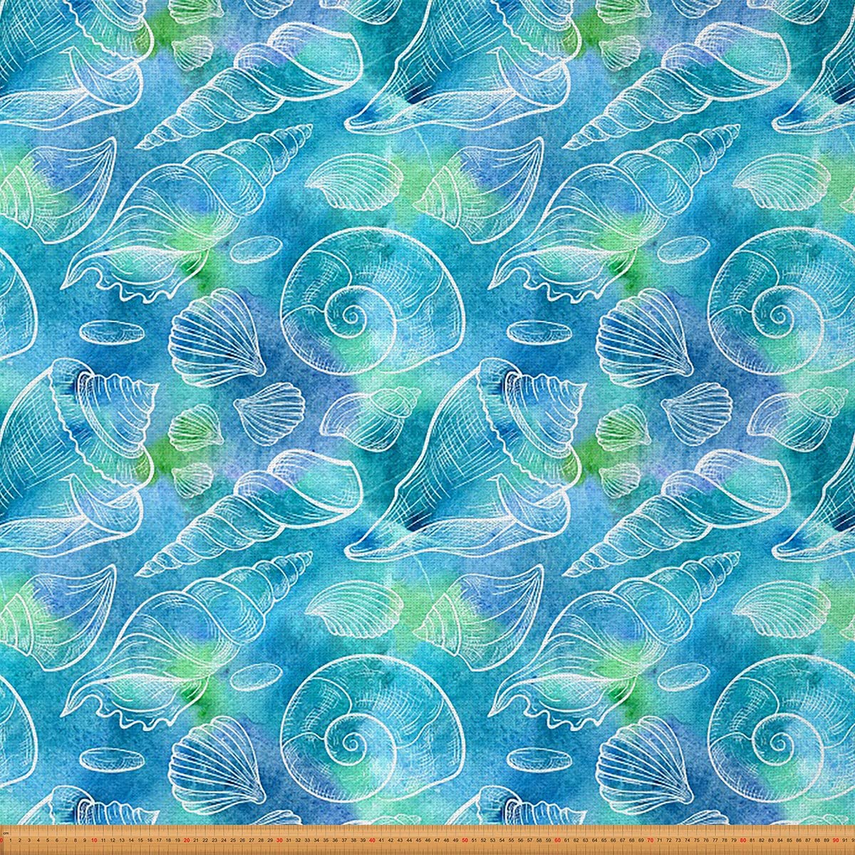 Ocean Shells Upholstery Fabric for Chairs,Watercolor Marine Beach Fabric by The Yard,Hawaiian Sea Life Animals Fabric for Upholstery and DIY Projects,1 Yard,(L92*W150cm) Blue Green — image 1