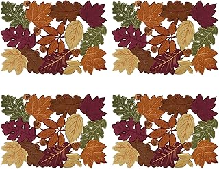 OWENIE 4 PCS Thanksgiving Placemats for Dining Table, 13 x 19 Inch Set of 4 Embroidered Maple Leaves Table mats for Fall, Harvest Applique Leaf for Autumn Decorations