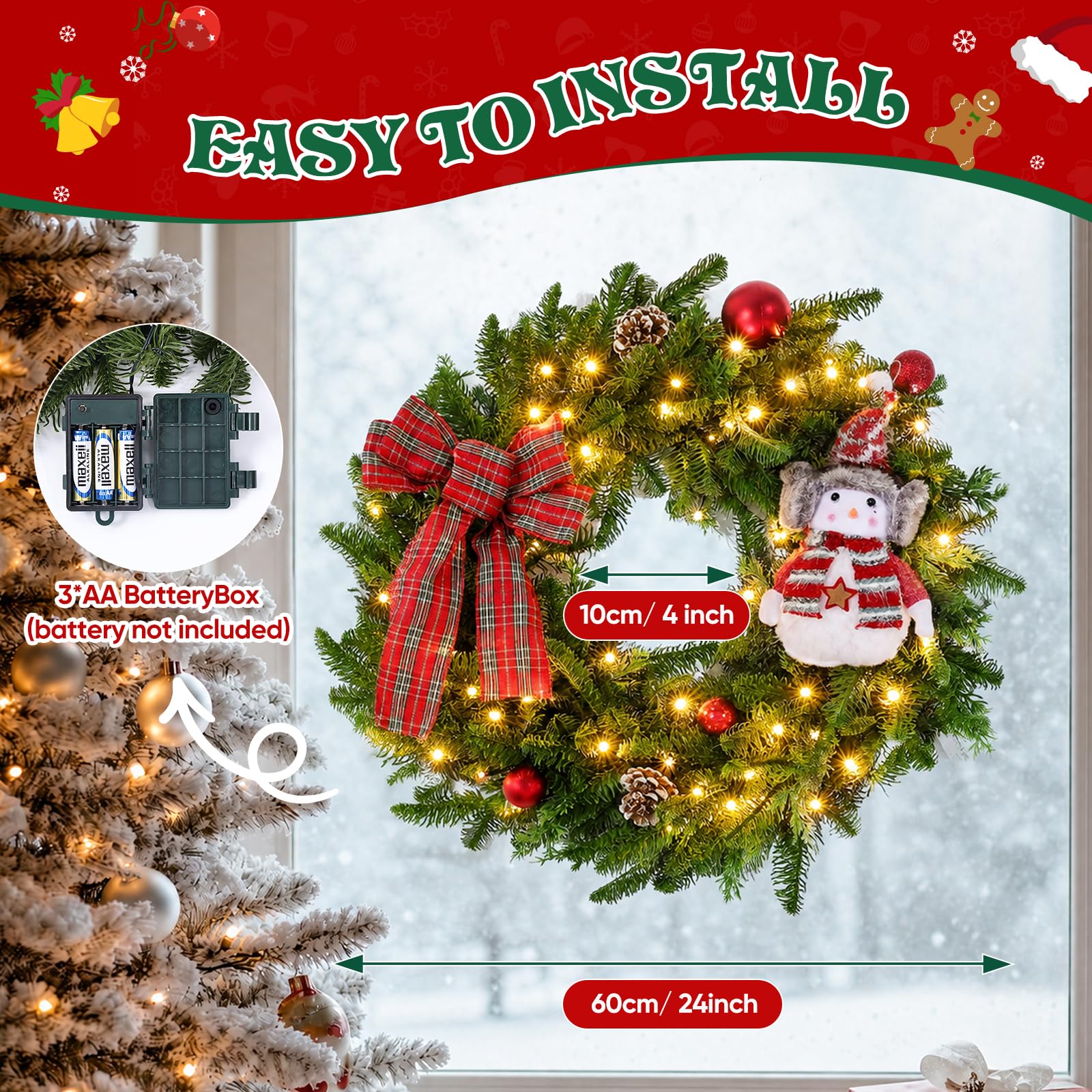 GlobaLink Couronne de Noël pliable à piles 60 cm