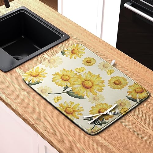 Vista 157 de Tapete de secado de platos con hojas de palma tropicales para encimera de cocina, 18 x 24 pulgadas, tapete de secado de cocina Monstera verde