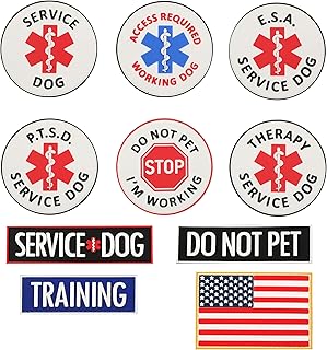 Tacticollar - 10 Pieces (PVC Rubber) Service Dog Patches with Hook and Loop, for Emotional Support Dog Vest, and Service Dog Harness and Vest