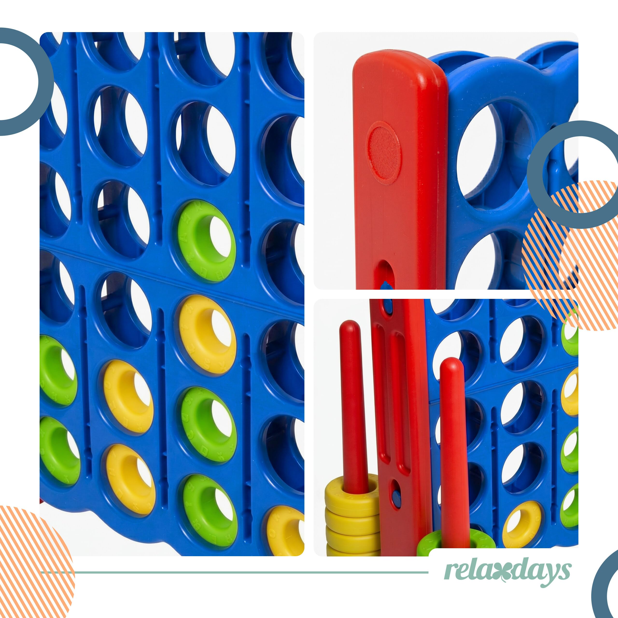 Relaxdays Vier Gewinnt XXL, Outdoor, Kinder & Erwachsene, HBT: 110x120x55 cm, Vier in Einer Reihe, mit Tasche, blau/rot