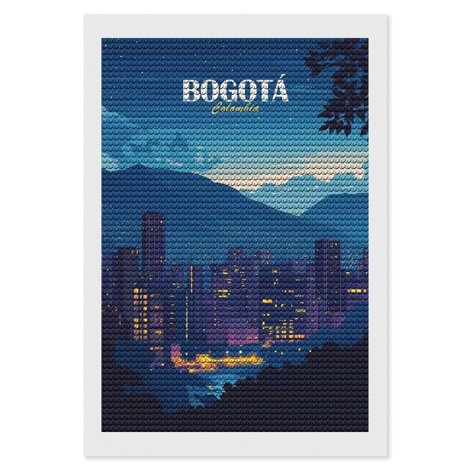 Junmoney Bogotá Colombia Cityscape at Night Diamond Art Kit 8"x12", Modern Decor, for Adults, Printed Canvas, Holiday Gift Idea, Fun Craft Experience