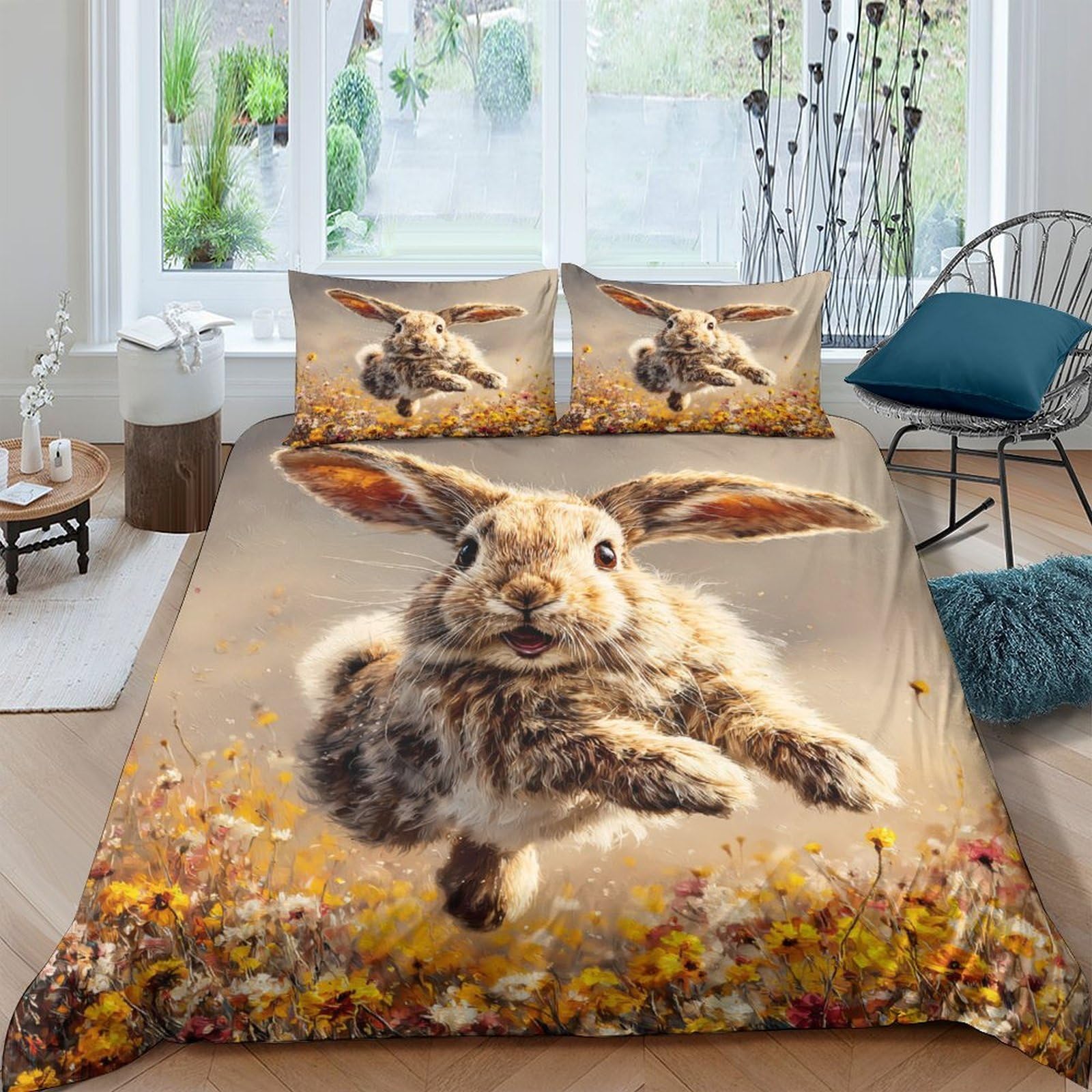 Ctjqhvkz Style-5 3D Printed Lively Bunny Fitted Sheet Microfiber Soft Animal Meadow Mattress Cover For Bedroom Dorm Decor Protection Single（135X200cm）