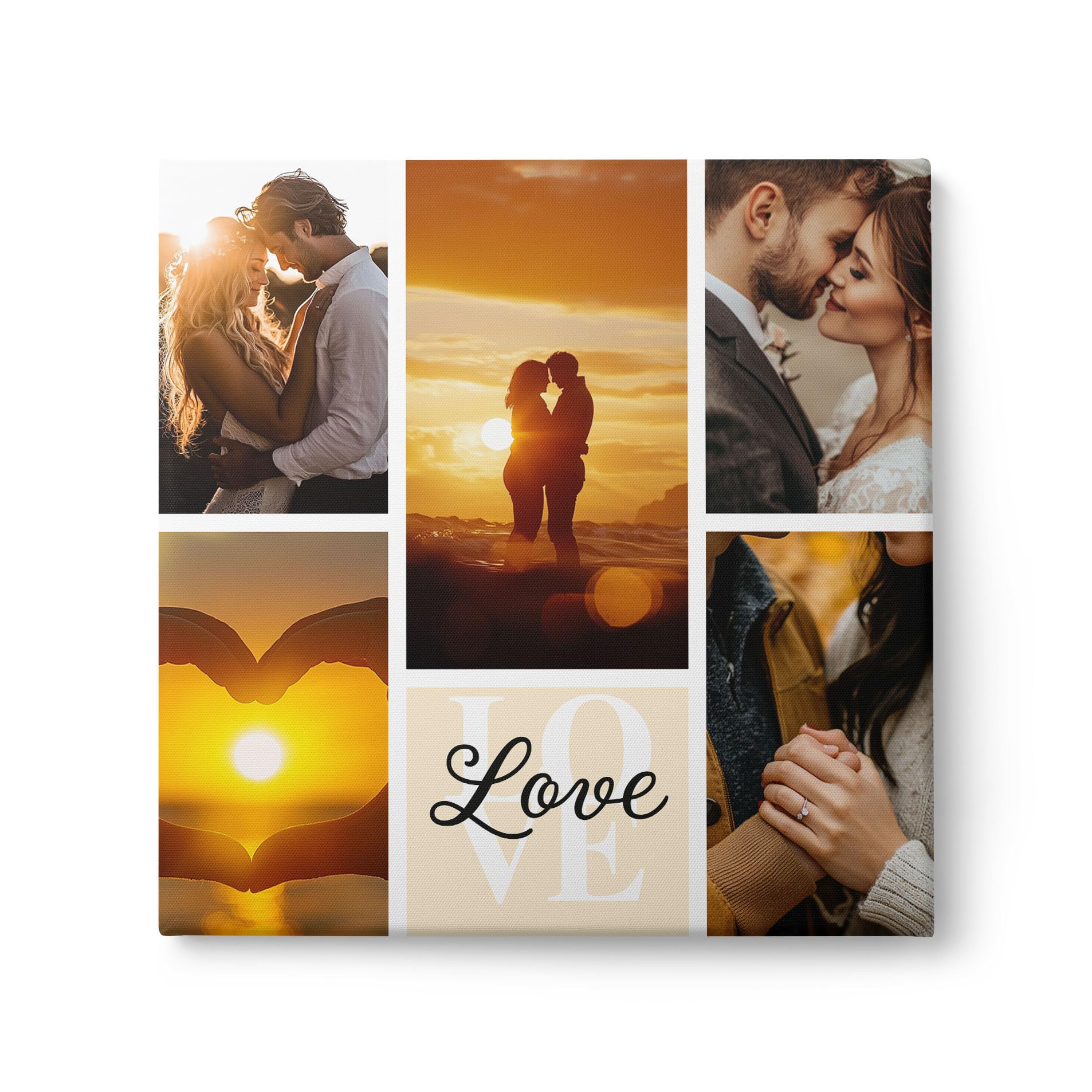 ConKrea - Quadro Personalizzato “Love Moments” 50x50 cm - Stampa su Tela con Foto Multiple - Idea Romantica per Coppia o Sposi