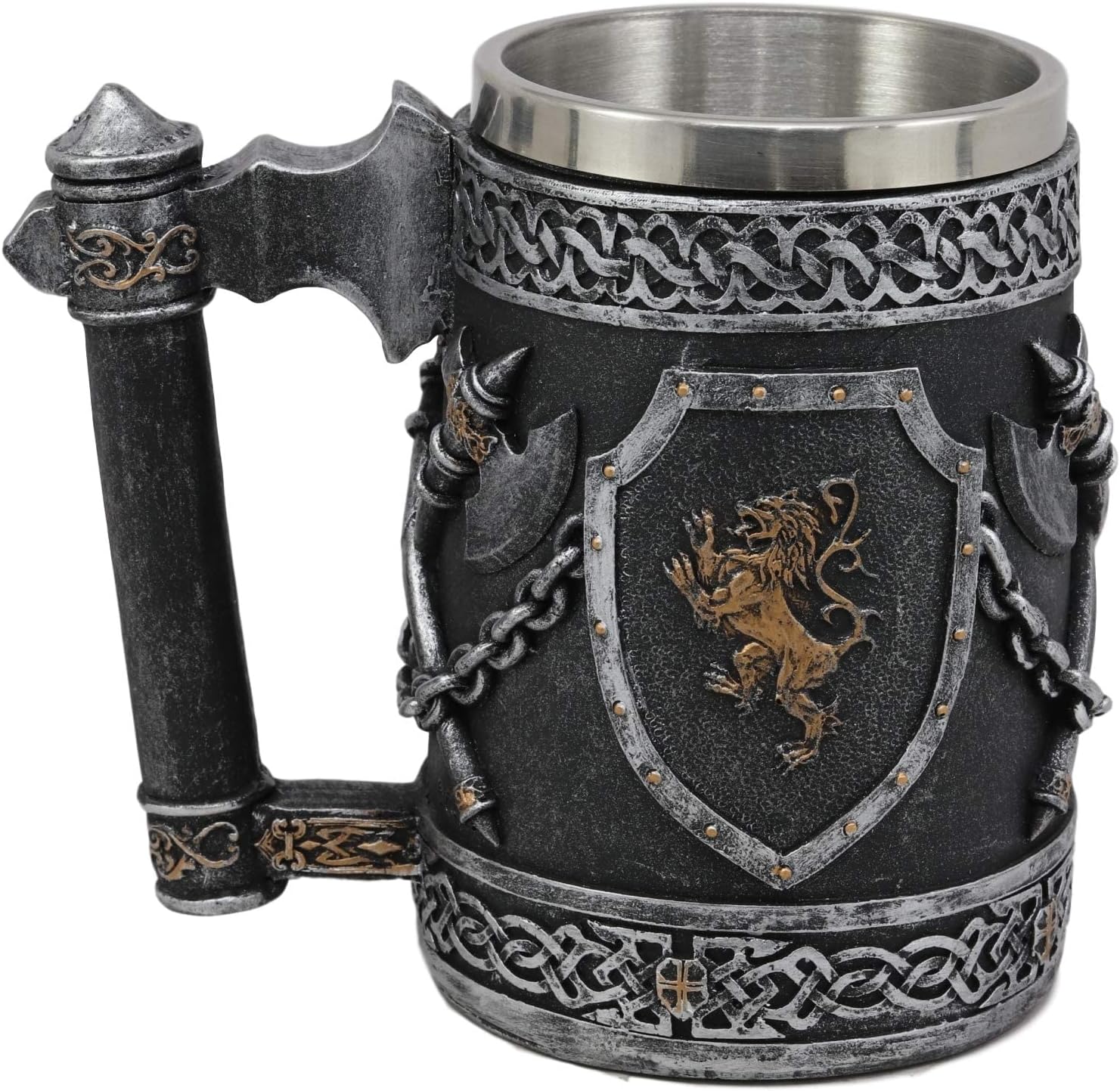 Ebros Large Medieval Coat Of Arms English Lion Heraldry Shields And Crossed Axes Tankard Mug 16oz Kingdom Of England Lion Heart Crest Beer Stein Tankard Coffee Cup Renaissance Art Decor Home Kitchen