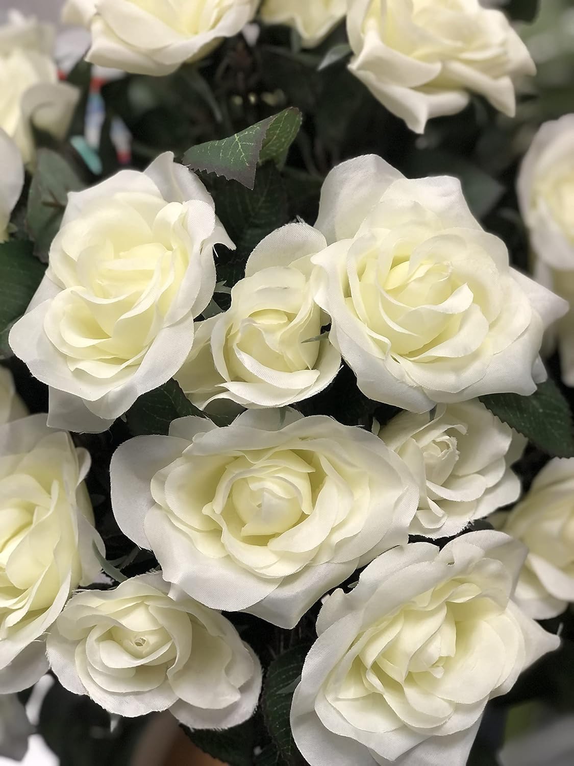 Amerique 4 Feet Gorgeous & Lifelike White Artificial Tree 48 Rose Flowers, with Nursery Pot, Real Touch Tech, 4', Green & White