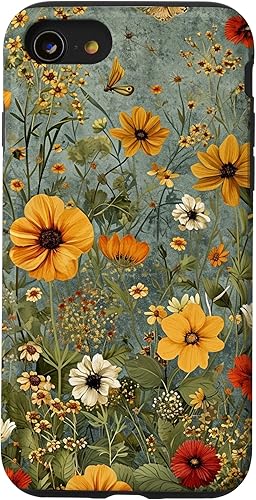 Funda para iPhone SE (2020)  7  8 Olive Green Boho Botanical Wildflowers