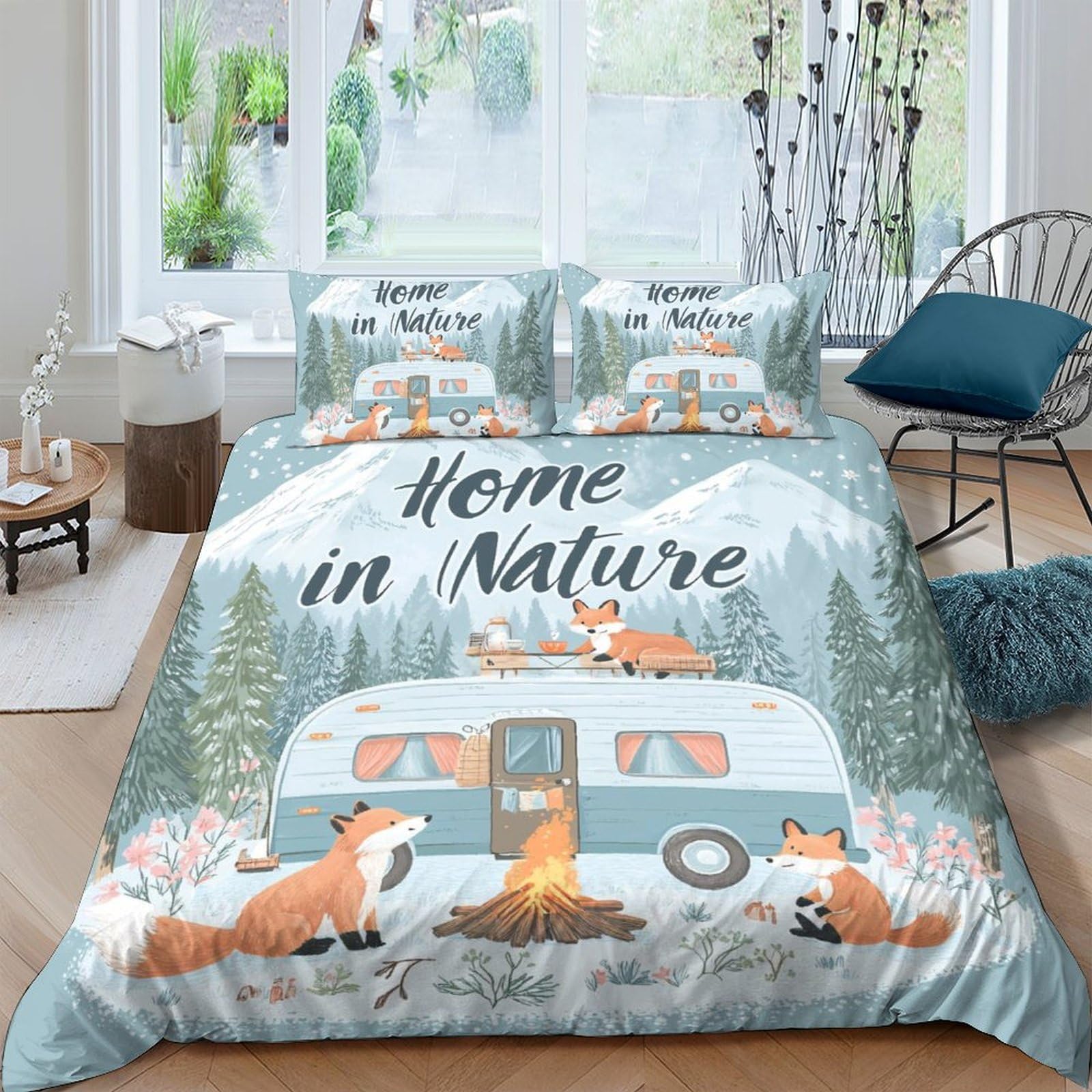 Ctjqhvkz Style-6 3D Printed Fox Forest Fitted Sheet Microfiber Soft Breathable Camper Bed Cover For Bedroom Guest Room Decor Single（135X200cm）