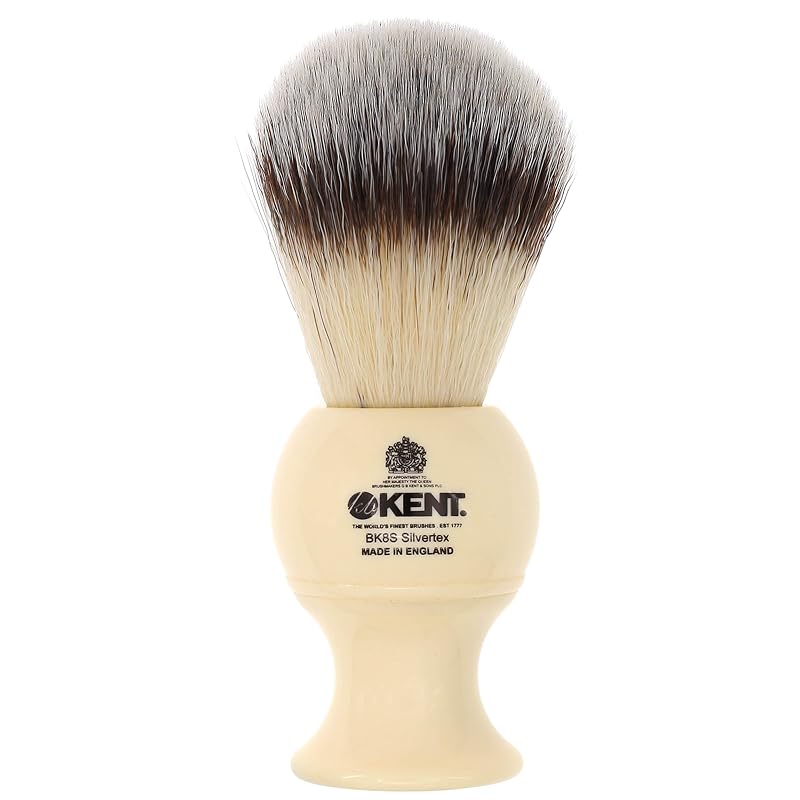 Pincel de Barbear KENT BK8S com Cerdas Sintéticas Silvertex e Cabo de Resina Marfim Falso