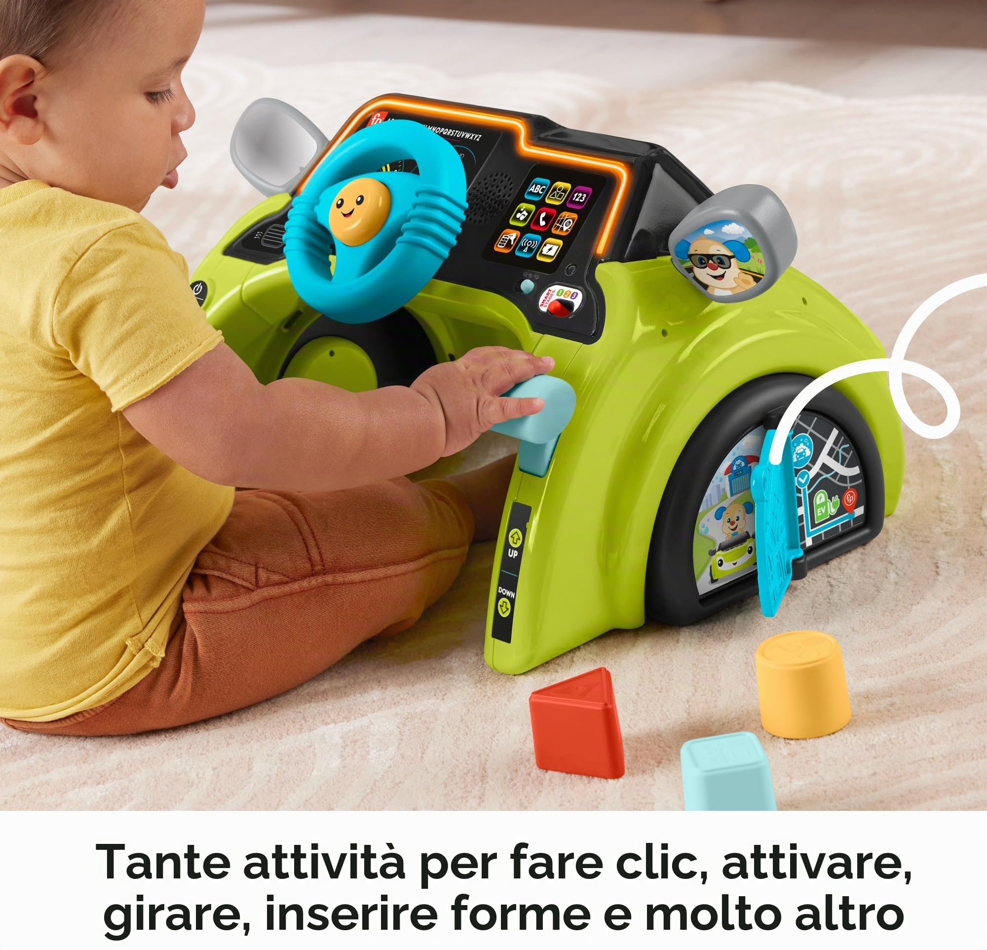 Fisher-Price Baby & Toddler Learning Toy Laugh & Learn Sit & Steer Driver Centro attività auto con fasi intelligenti per bambini dai 6 mesi in su