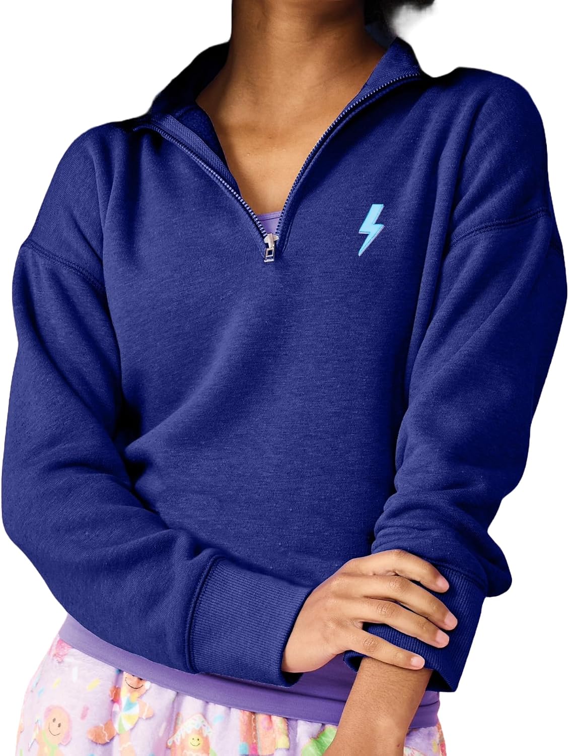 iscream Big Girls Softest Puff Fleece 1/4 Zip Sweatshirt with Ribbed Collar and Embroidered Accents