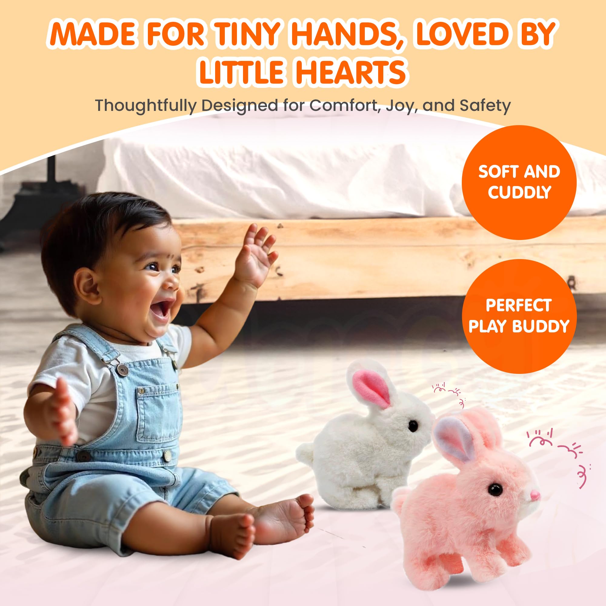 Kidology Electronic Bunny Toy for Kids | Hopping & Jumping Rabbit with Moving Ears, Nose & Tail | Soft Plush Animal Toy for 1-5 Year Olds | Interactive Walking Toy | Gift for Boys & Girls - Image 7 thumbnail