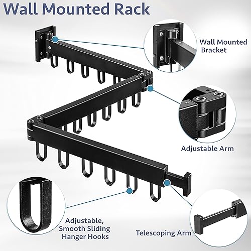 Miniatura 3 de Luxe Laundry Escurridor de ropa para montar en la pared, de aluminio, plegable (plegable), plegable, ahorra espacio para lavandería, pared, pared