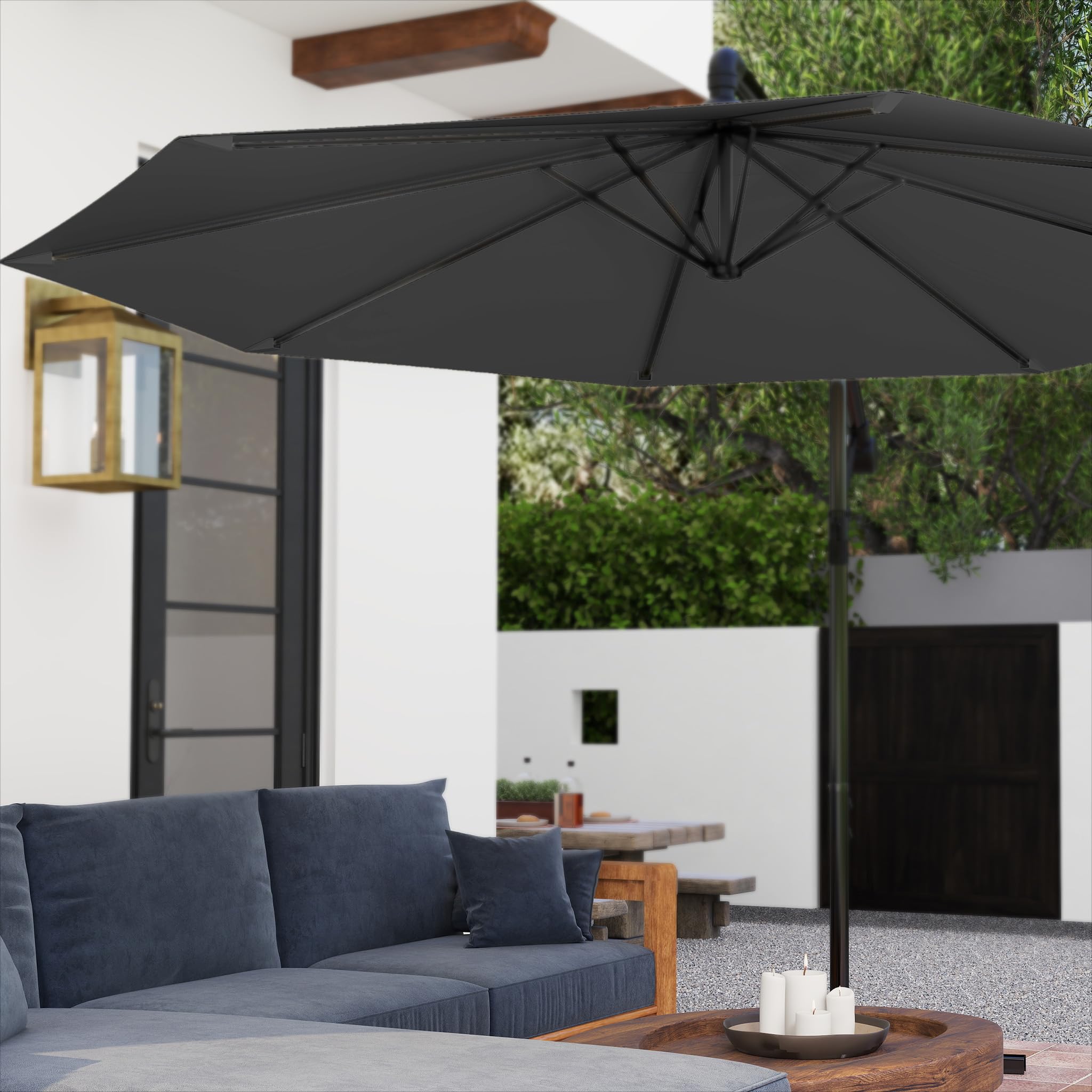 YRHome Parasol przeciwsłoneczny, parasol przeciwsłoneczny Ø 300/350 cm z korbą, parasol ogrodowy, ochrona przed słońcem UV50+, odchylany parasol korbowy, parasol na rynku, wodoszczelny, wodoodporny poszycie, Antracyt, bez LED, 3,5m