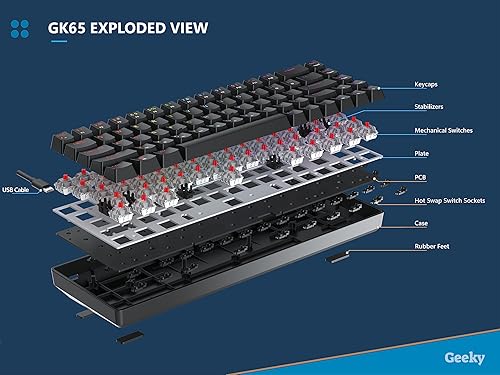 Miniatura 3 de Geeky GK65 65% Teclado mecánico para juegos intercambiable en caliente 68 teclas multicolor RGB LED retroiluminado para jugadores de PCMac ANSI