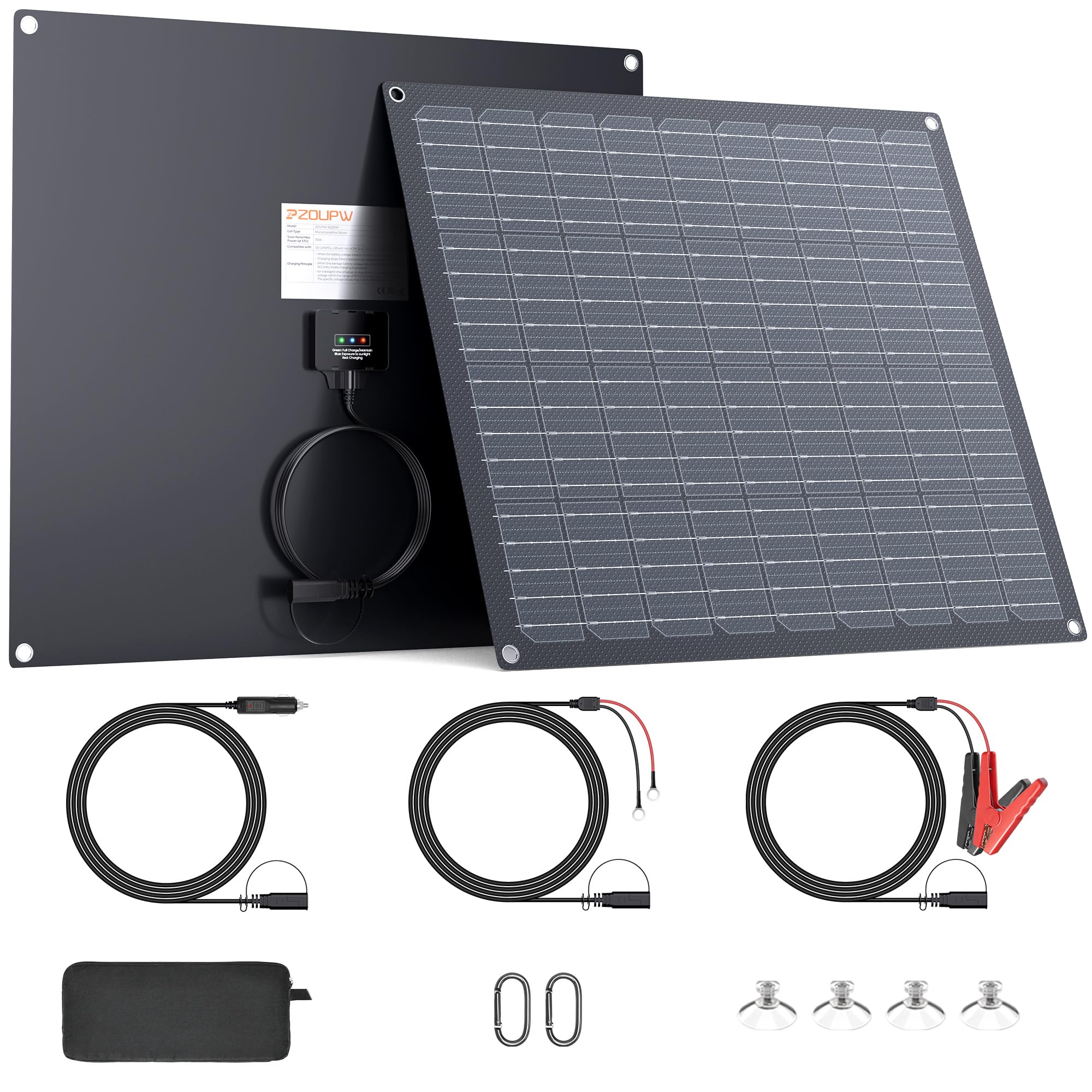 ZOUPW 30W 12V Solar Panel Car Battery Charger Solar Battery Trickle Charger Maintainer with Cigarette Lighter Plug & Alligator Clip for Car Boat RV-image-40
