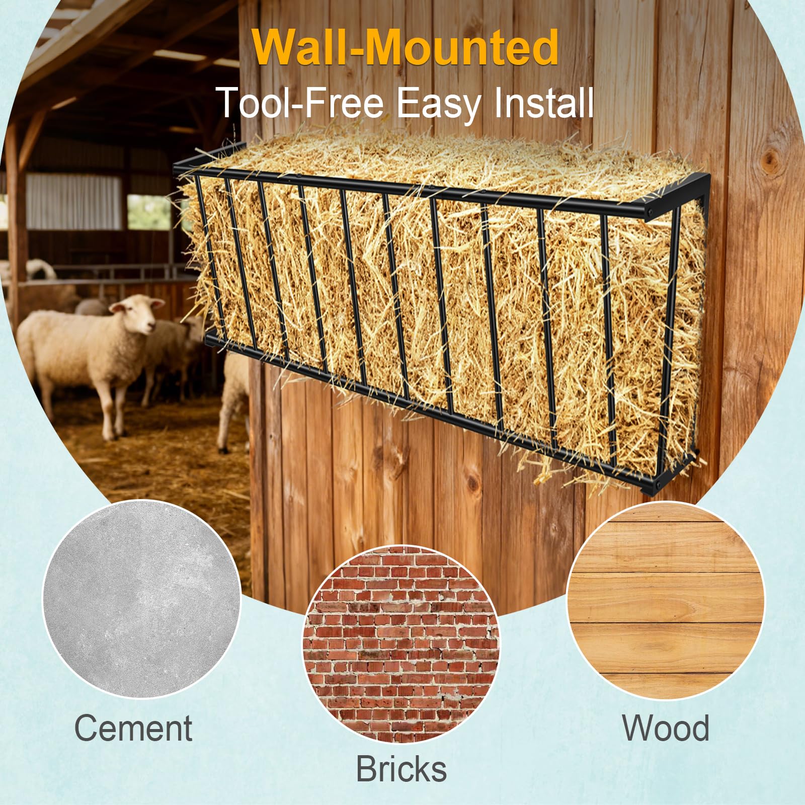 Metal Wall Mount Hay Feeder 40'' Long, 25 Gallon Livestock Feeder for Goats Horses Cattle, Indoor Outdoor Hay Rack Blanket Holder - image 5