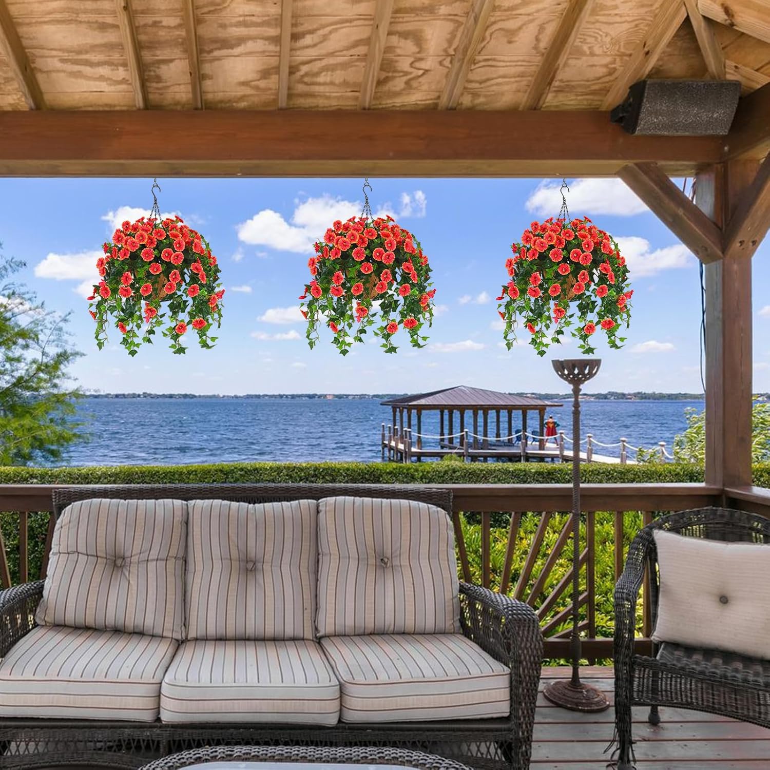 Waipfaru Outdoor Decorations for Porch - UV Resistant Hanging Baskets for Plants Outdoor, Fake Mums for Outside Planters for Urn Fillers Front Porch Patio Decor