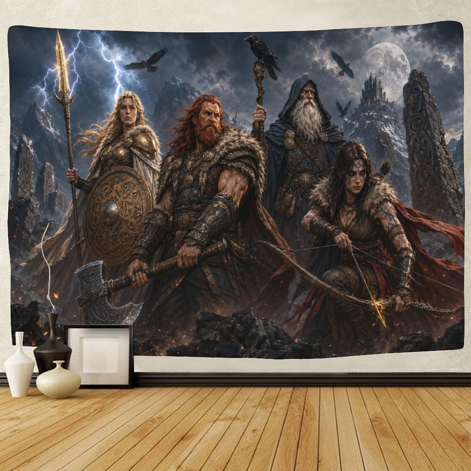 GPMNBCXZK Norse Mythology Viking Warriors Tapestry for Bedroom 3D Print Wall Art Decor Tapestries Poster Home Decoration Bedroom Dorm 180cmx230cm
