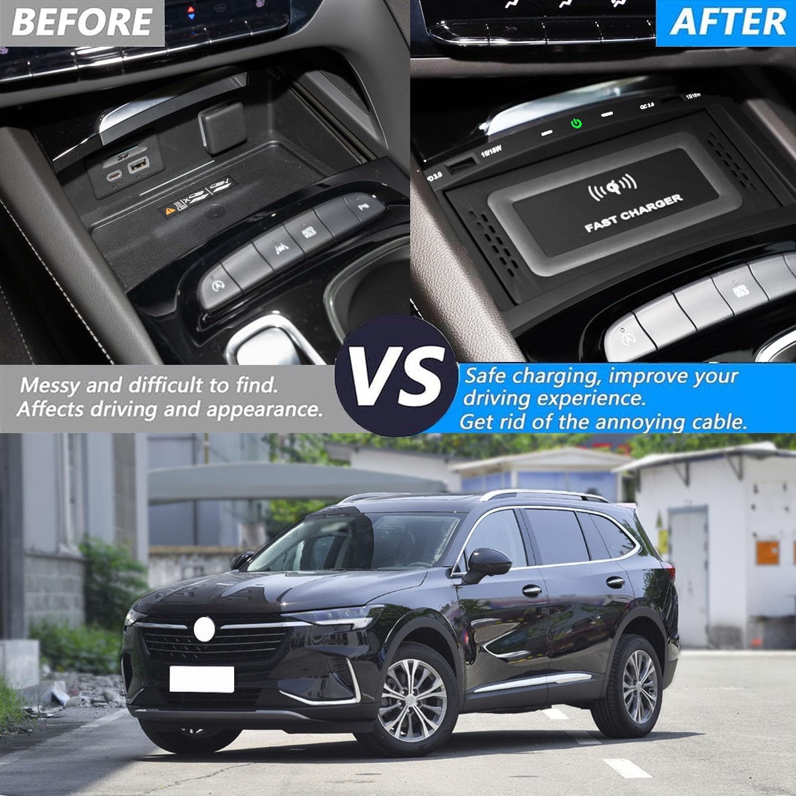 CenNa Caricabatteria da Auto Wireless per Buick Envision (2020 2021 2022 2023) Accessorio per Tutti I Modelli con Ricarica Rapida Wireless da 15 W E USB Qc3.0, Regalo per La Famiglia