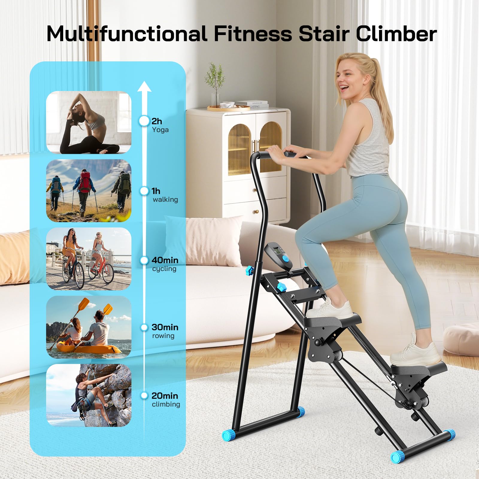 2025 nuovo stepper per la casa, macchina Vertical Climber Stairmaster per allenamento di tutto il corpo, Compact Folding Cardio Esercizio Climber con passo esteso, manubrio e pedali regolabili (nero)