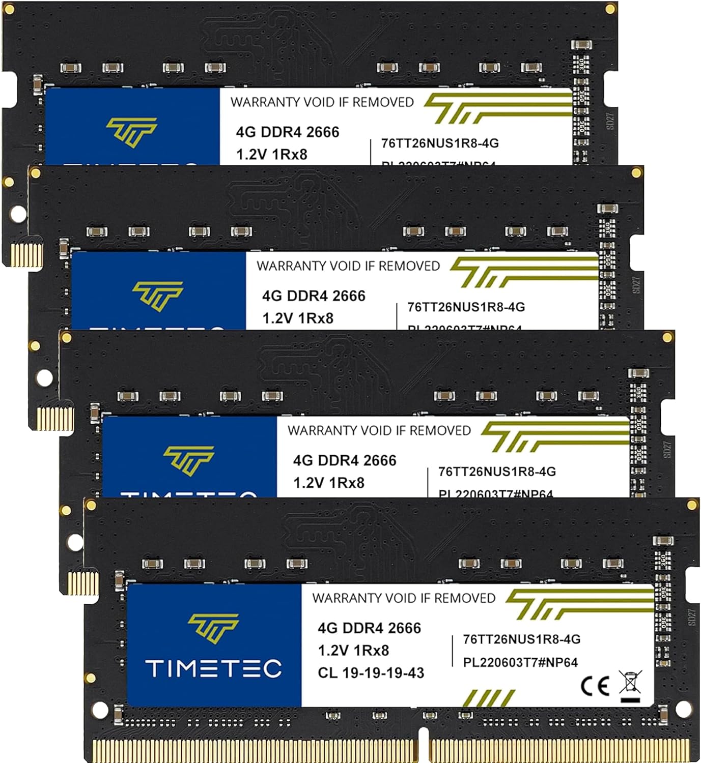 Timetec 16GB KIT (4x4GB) DDR4 2666MHz (PC4-2666V) PC4-21300 SODIMM Laptop RAM – 260-Pin 1.2V CL19 Non-ECC Unbuffered Memory Module for Laptop, Notebook, Mini PC, All-in-One