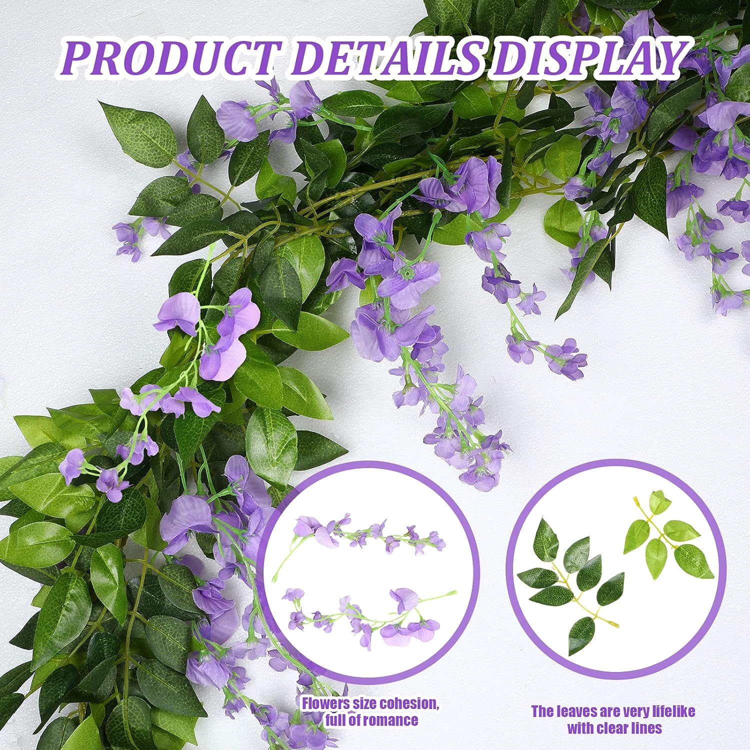 Syhood 4 Pieces 26 Ft in Total Purple Wisteria Garland Hanging Flowers Artificial Vine Wedding Silk Wisteria Hanging Flower for Wedding Arch Home Garden Party Outdoor Decor