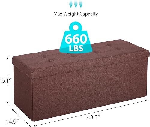 Miniatura 3 de ZENY Banco otomano de almacenamiento plegable de 433 pulgadas con asiento acolchado de espuma ideal para dormitorio entrada y sala de estar soporta