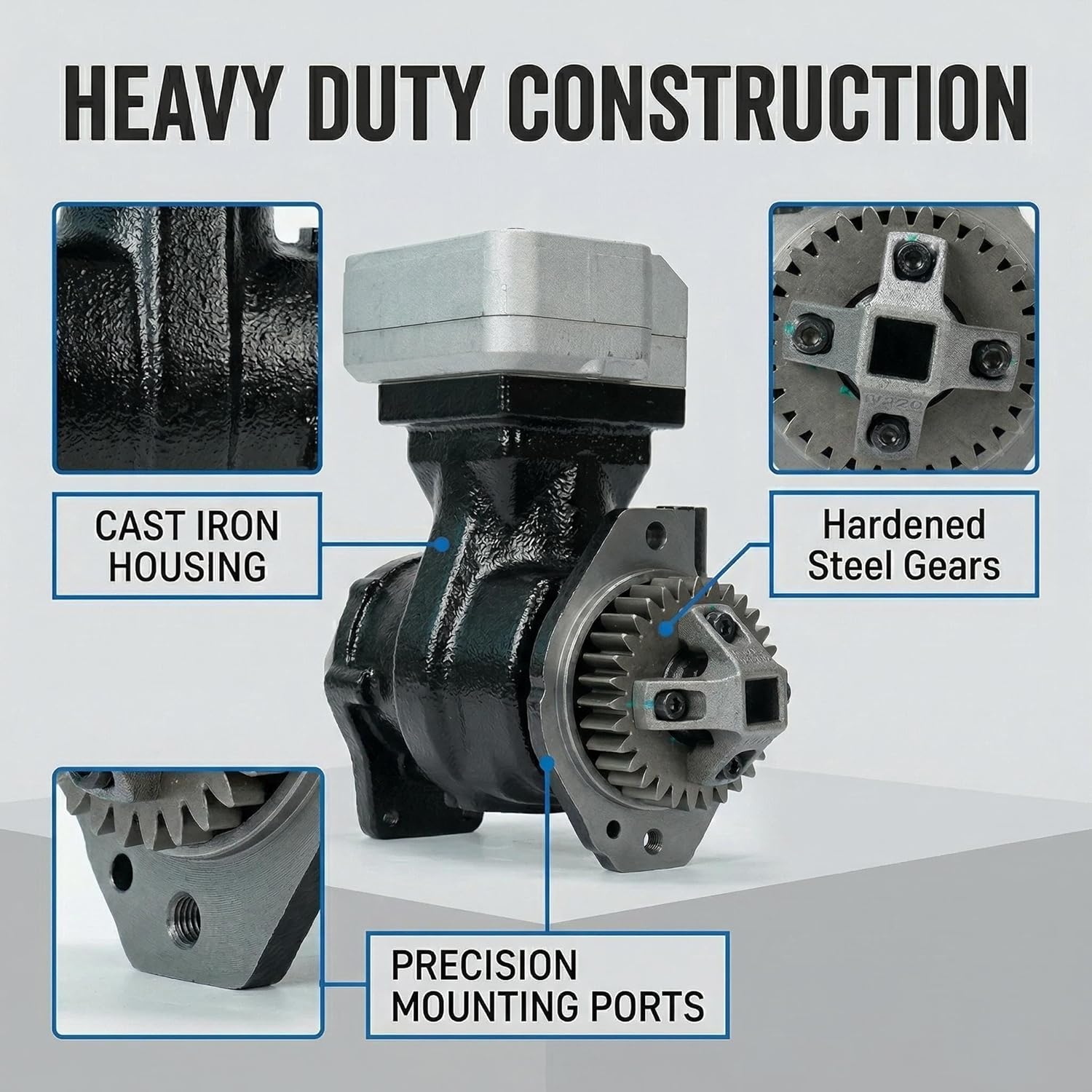 Air Brake Compressor Replacement for Cummins ISX Engine (2010+) – Compatible with 3687343 3690864RX 4318220RX 3685918, Heavy Duty 12V Air Compressor for Trucks & Buses