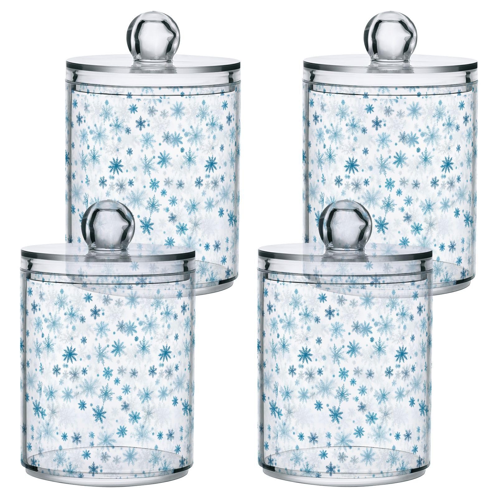 4 Pcs Christmas Xmas Snowflake 10 OZ Qtip Holder Dispenser for Cotton Ball Cotton Swab Cotton Round Pads
