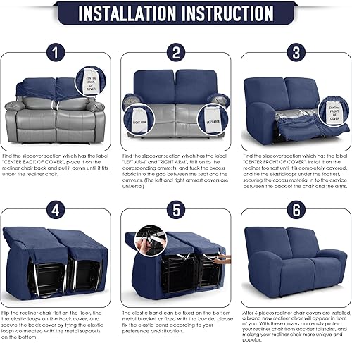 Miniatura 58 de TAOCOCO Fundas para sofá reclinable, 8 piezas, fundas elásticas para sofá grande de 3 asientos, fundas reclinables, protector de muebles con patrón