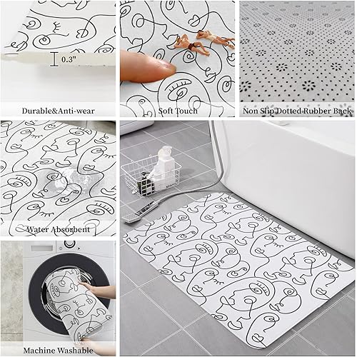 Miniatura 6 de Libaoge Tapete de cocina, 1 unidad, tapete artístico abstracto, antifatiga, cómodo, de espuma viscoelástica, antideslizante, para puerta de baño,