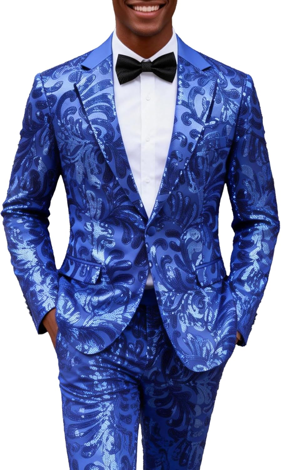 UNINUKOO Mens Suits Classic Fit 2 Piece Suit Set Shiny Sequin Party Prom Disco Clubwear Tuxedo for Men