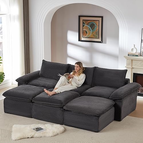 Miniatura 12 de Sofás modulares de 113.03 pulgadas para sala de estar, sofá modular moderno con sofás en forma de L, sofá tapizado de pana sin hueso, asiento