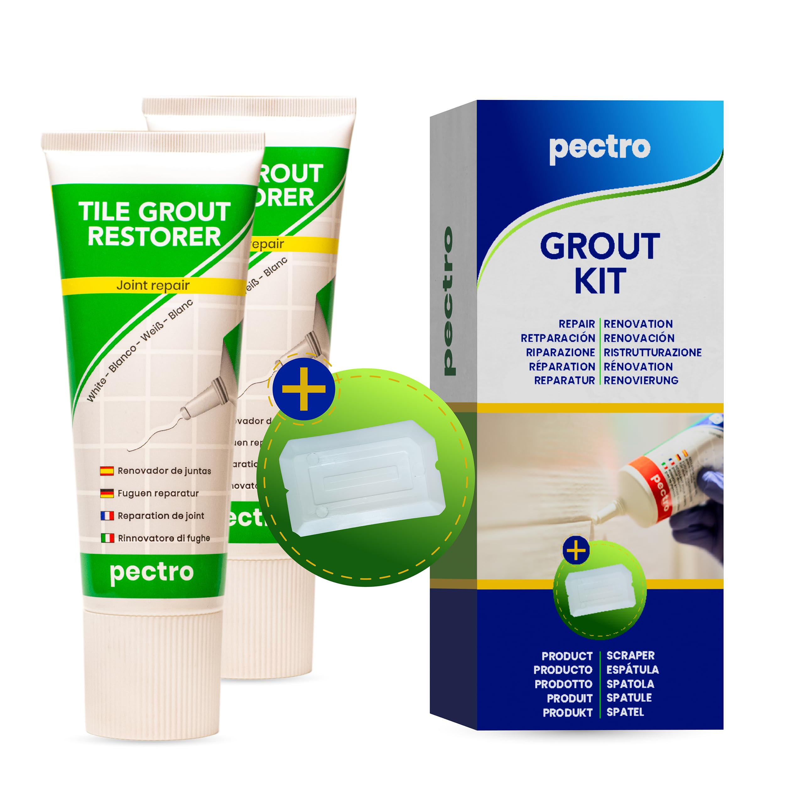 PECTRO Kit x 2 Renovador de Juntas de Azulejos 400g + 2 Espátulas (KIT x 2) | Rellena grietas y huecos, blanquea las juntas, para azulejos y cerámica, aplicación fácil, juntas blancas como nuevas