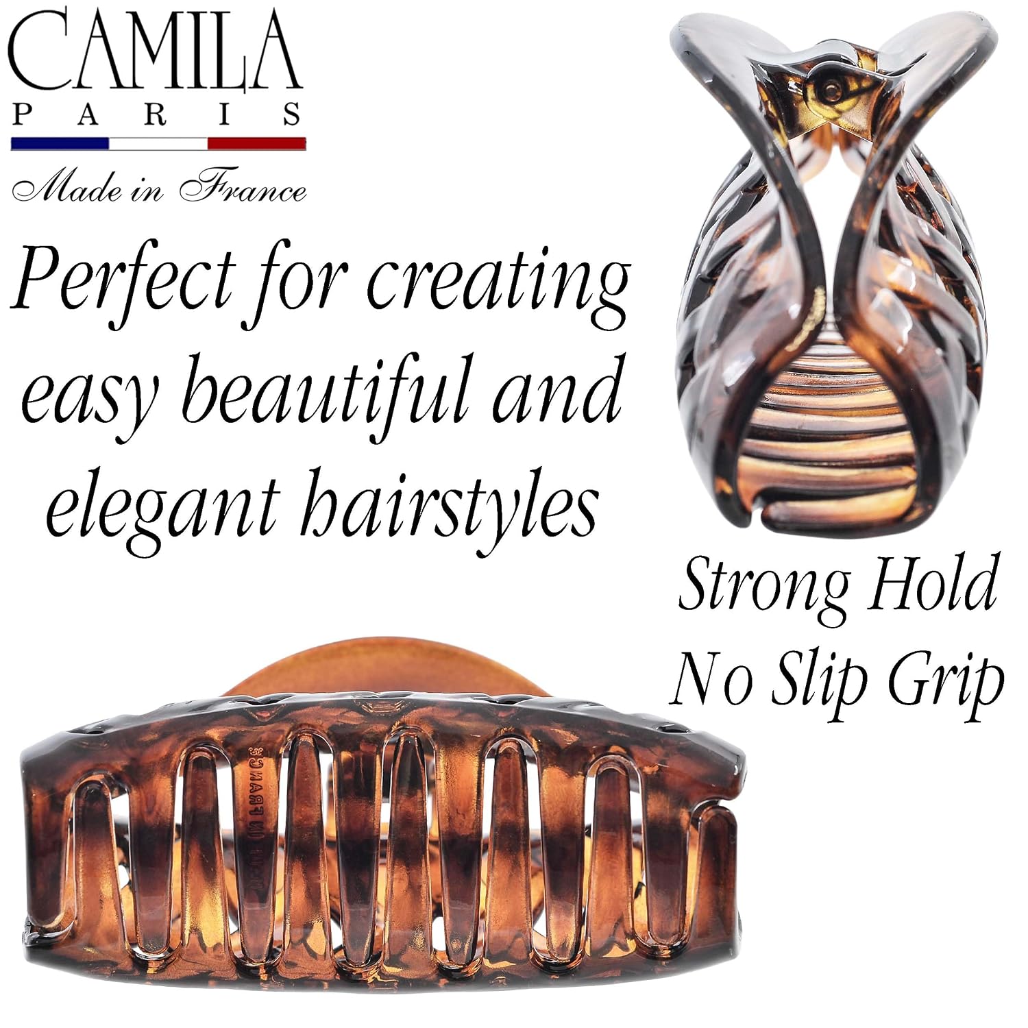 Camila Paris CP1807 French Hair Clip for Women Thick Hair for Long Curly Wavy Hair, Girls Hair Claw Clips Jaw, Durable Styling Big Claw Clip for Thick Hair, Strong Hold No Slip Grip, Made in France