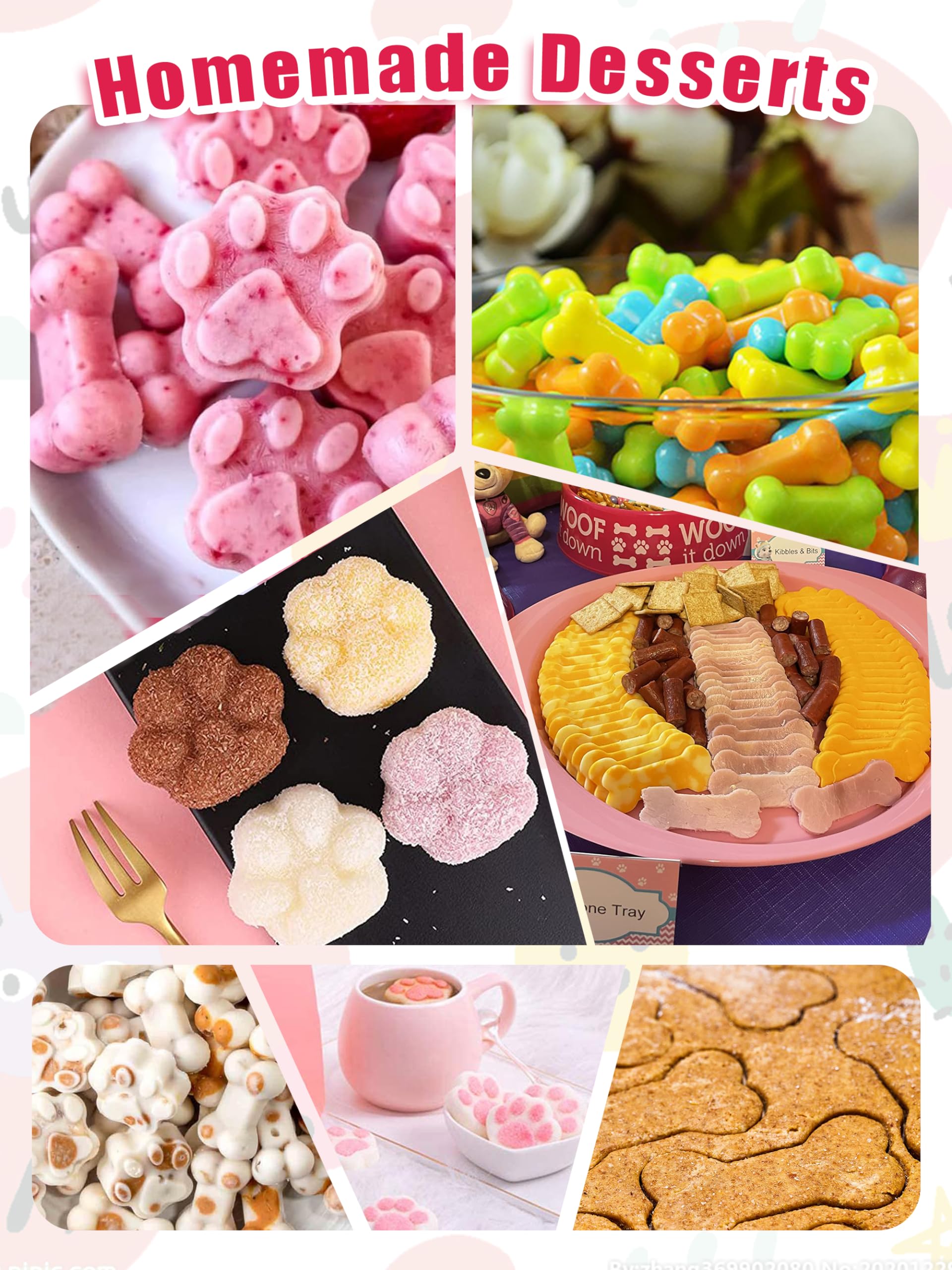 Moldes de silicona caseros para golosinas para perros, cortadores de galletas para perros, moldes de silicona de grado alimenticio para dulces y cubitos de hielo para perros, juego de 15