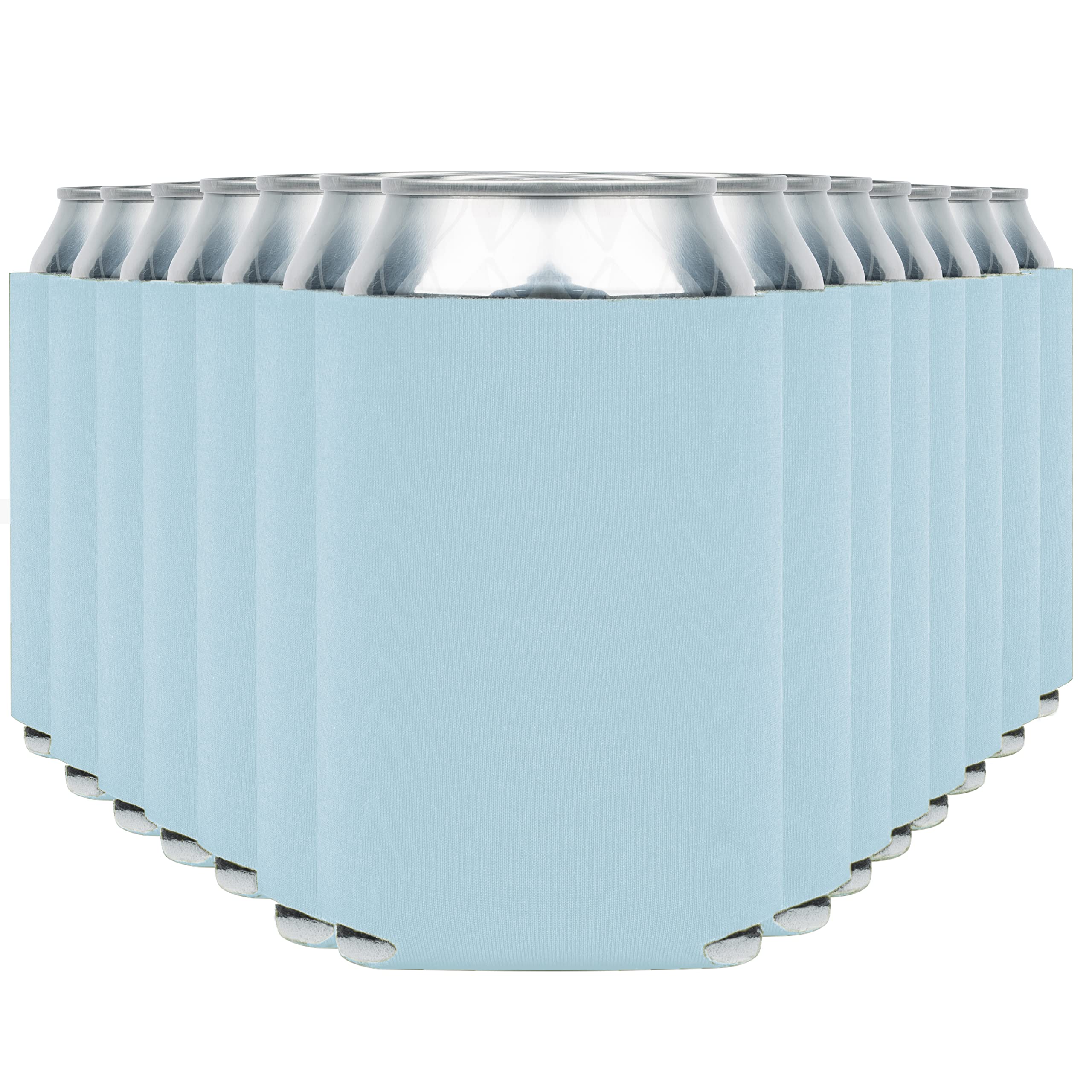 Blank Beer Can Cooler Sleeves (60-Pack) Soft Insulated Beer Can Coolies - HTV Friendly Blank Koolies in Bulk for Beer Cans &amp; Bottles - Coolie Blanks for Vinyl Projects &amp; Wedding Favors (Light Blue)