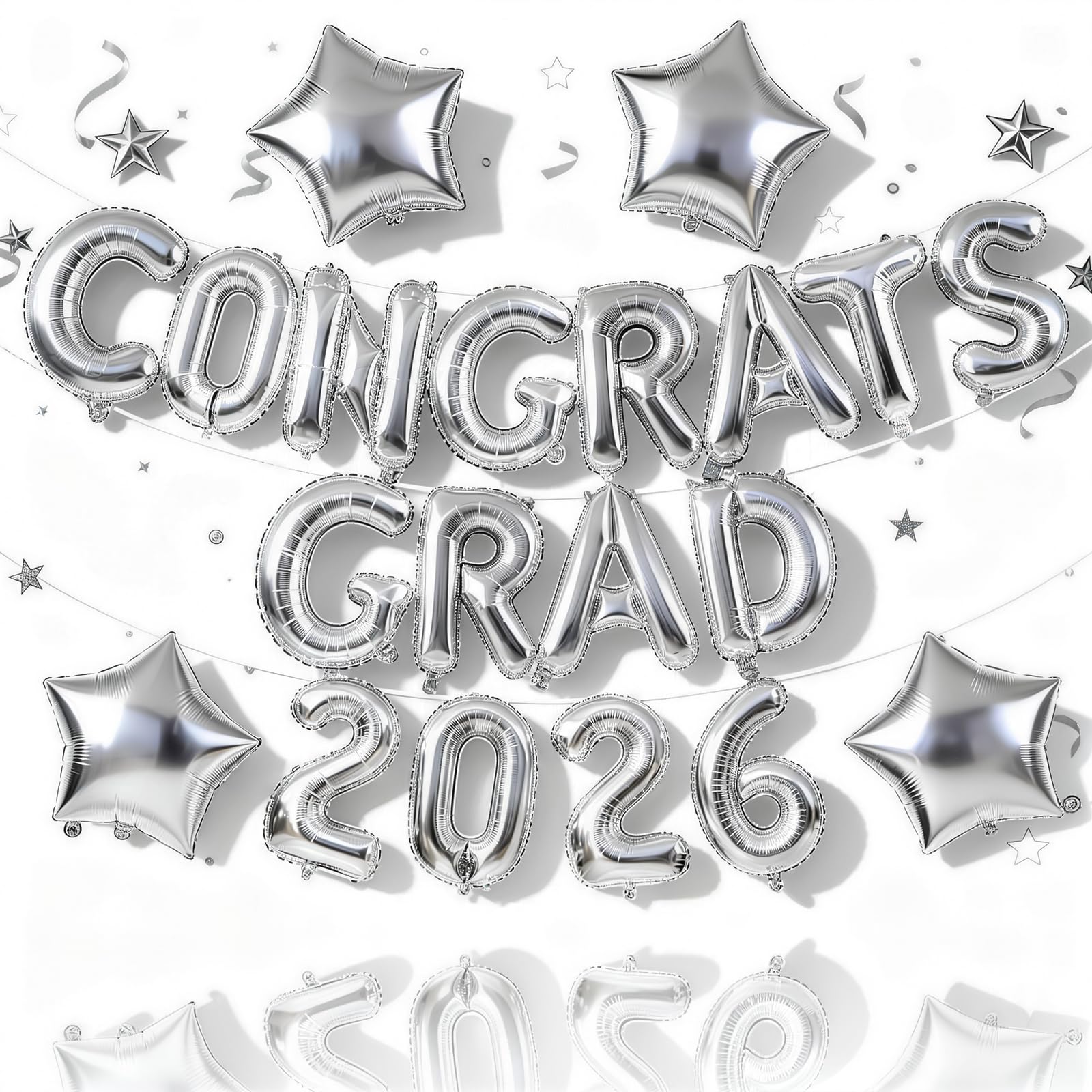 Photo 1 of 2026 Congrats Grad Balloons Graduation Party Decorations 2026, 16 Inch Silver Congrats Grad Foil Mylar Balloon Banner Sign for High School College Class of 2026 Congratulations Graduate Party Decor