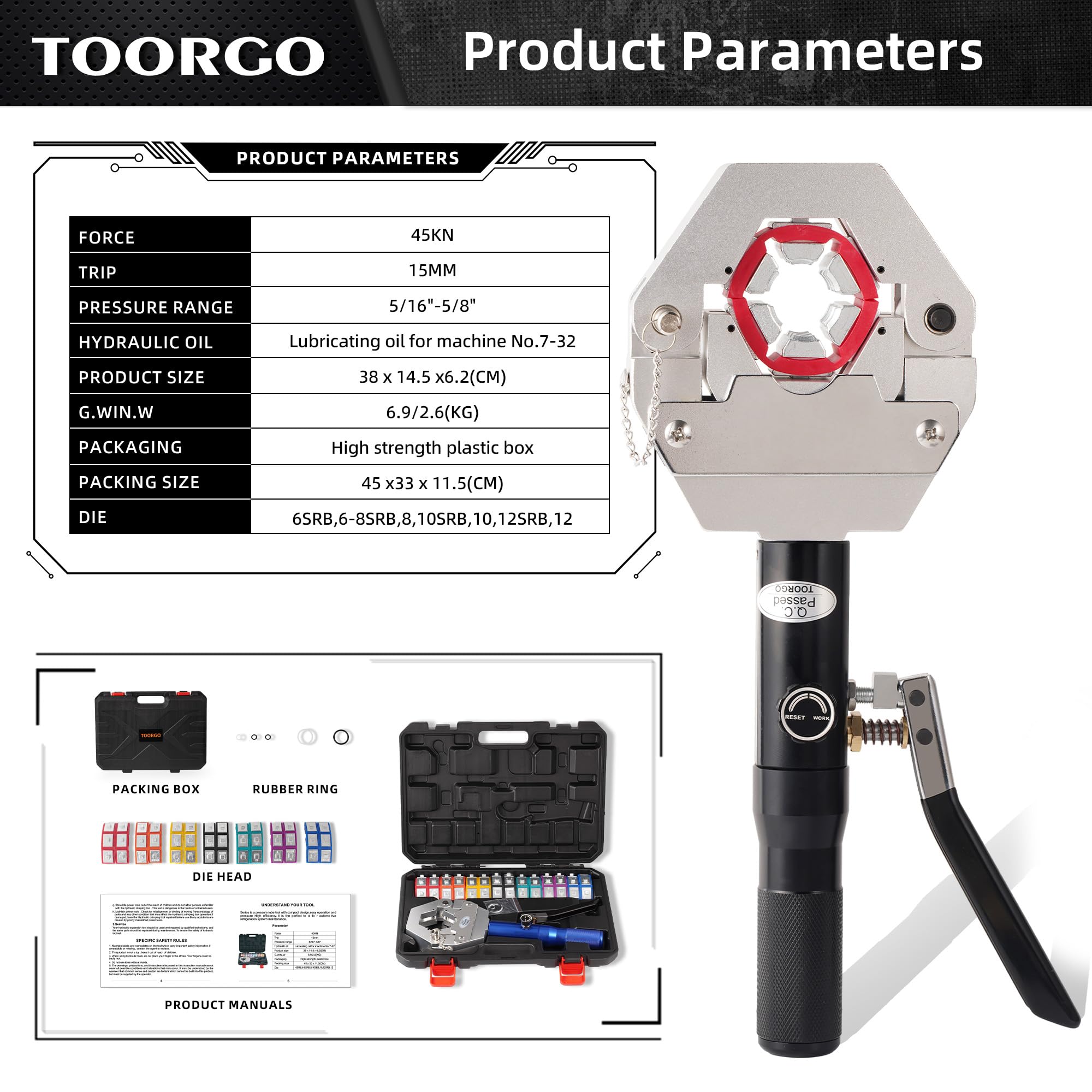 Kydra-Krimp 71500 - Kit de crimpadora manual de manguera de CA con 7 troqueles, herramienta de crimpado de reparación de aire acondicionado hidráulica para accesorios de CA y BH, Kydra-Krimp