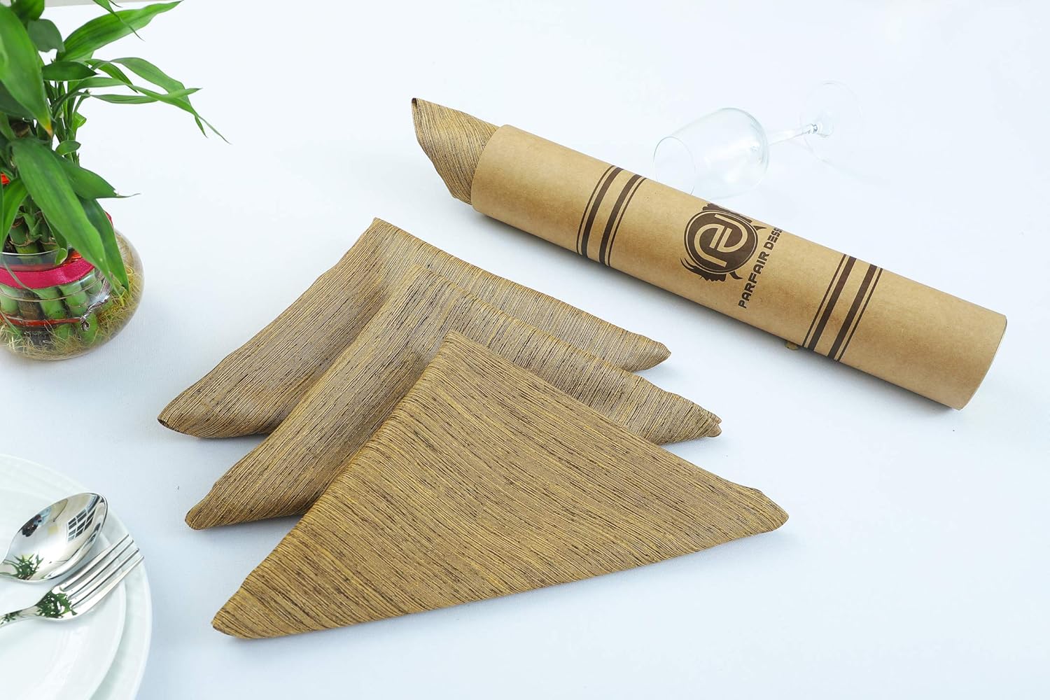 Fеаturеd Prоduсt PARFAIR DESSIN Silk Linen Placemats - 14 x 19 inch Set of 4 Place mats Handcrafted Farmhouse Summer Fall Autumn Table Runner - Attractive Gift Pack for Thanksgiving – Cedarwood Brown