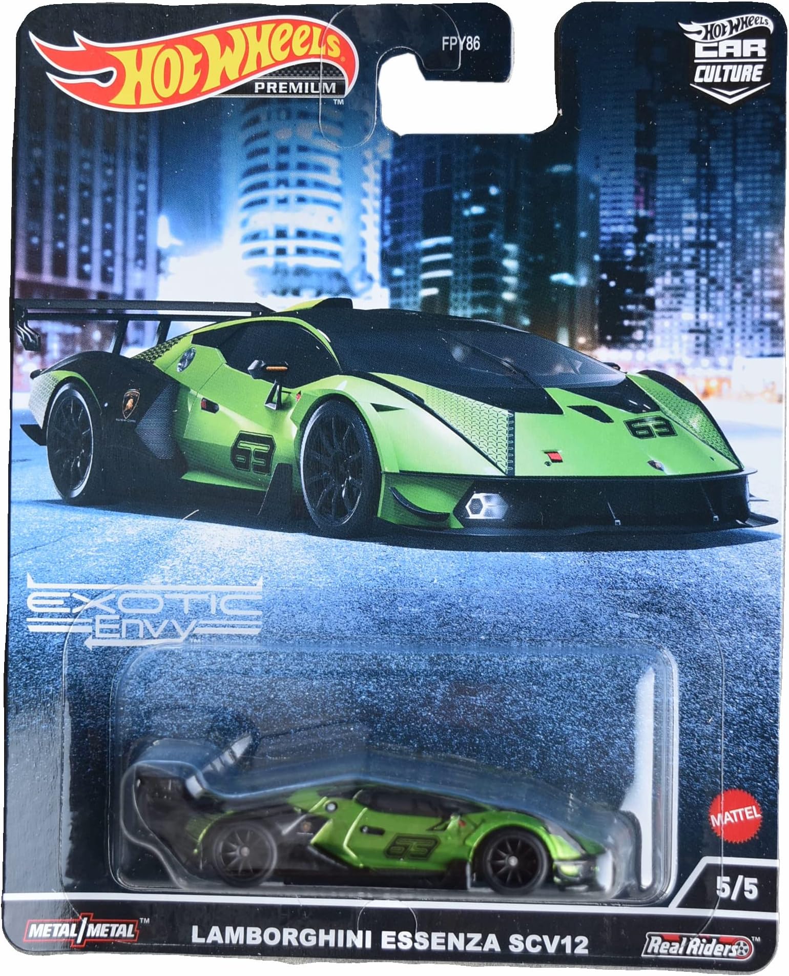 Hot Wheels Green Lamborghini Essenza SCV12 Car Culture 2022 Exotic Envy 5/5 1:64 Scale Premium Collectible Die Cast Metal Toy Car Model with Real Riders